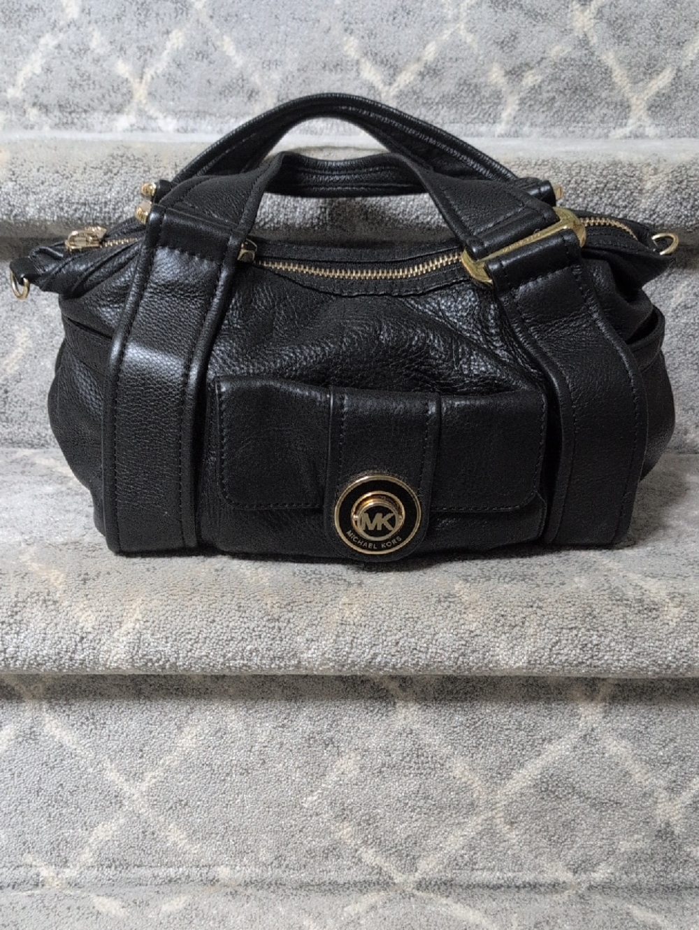 Michael Kors Black Leather Satchel With Gold Hardware. EUC